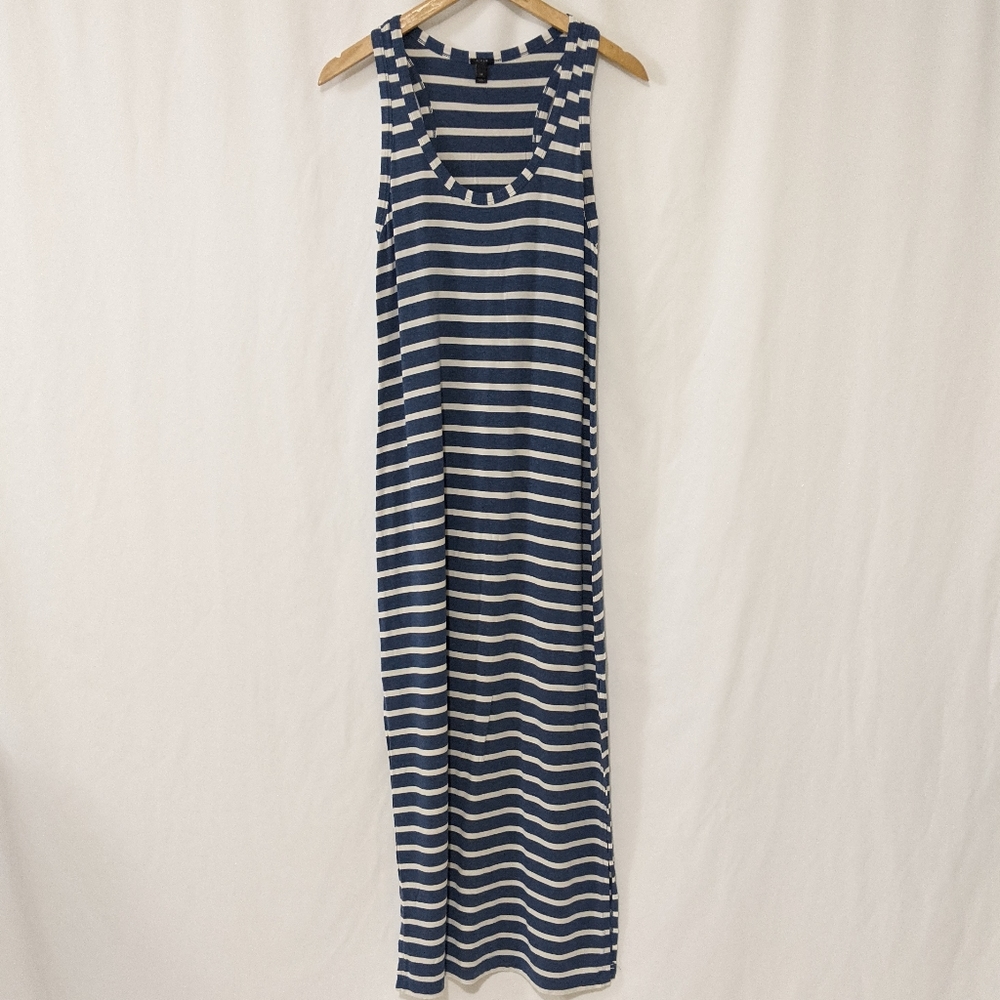 J Crew Tank Maxi Dress Blue Striped Racerback